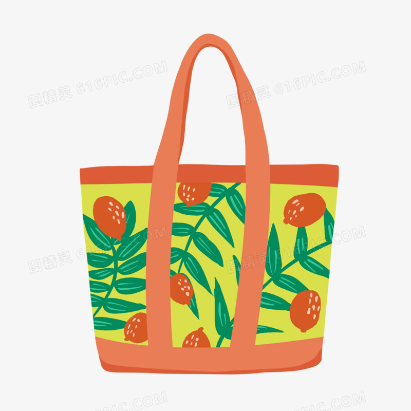 手绘彩色植物花纹背包购物袋元素