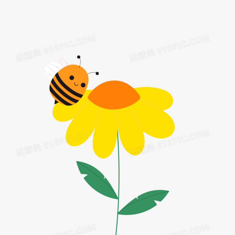 手绘卡通蜜蜂采蜜免抠素材