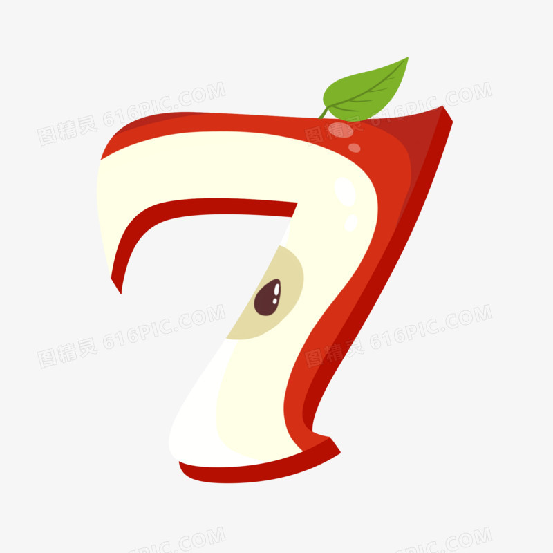 手绘卡通水果系列之苹果数字七素材