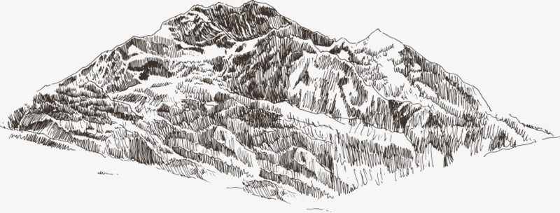 矢量方形的山雕刻插图