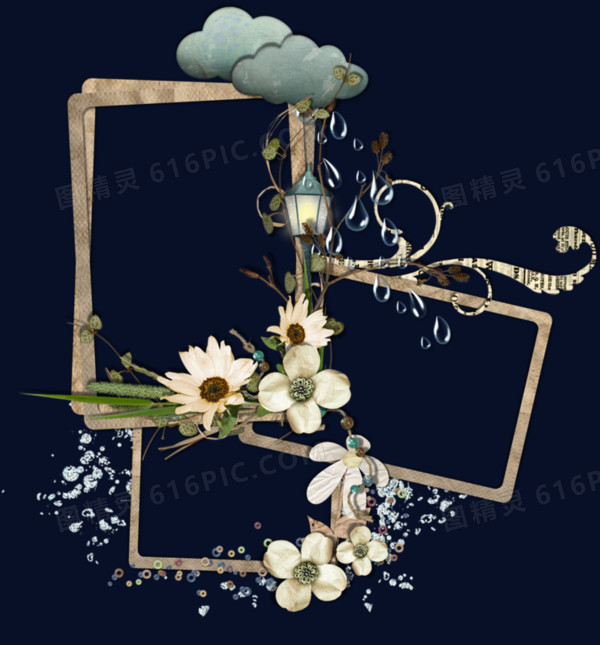 手绘创意白色植物花卉图案相册边框