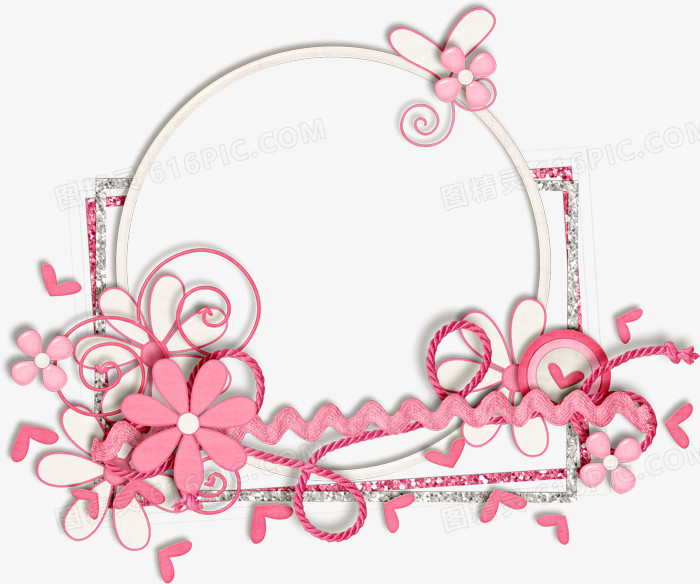 粉色花装饰圆形边框