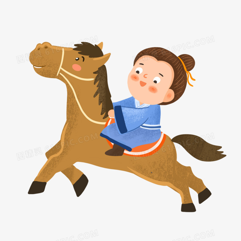 卡通手绘古代男孩骑马免抠素材
