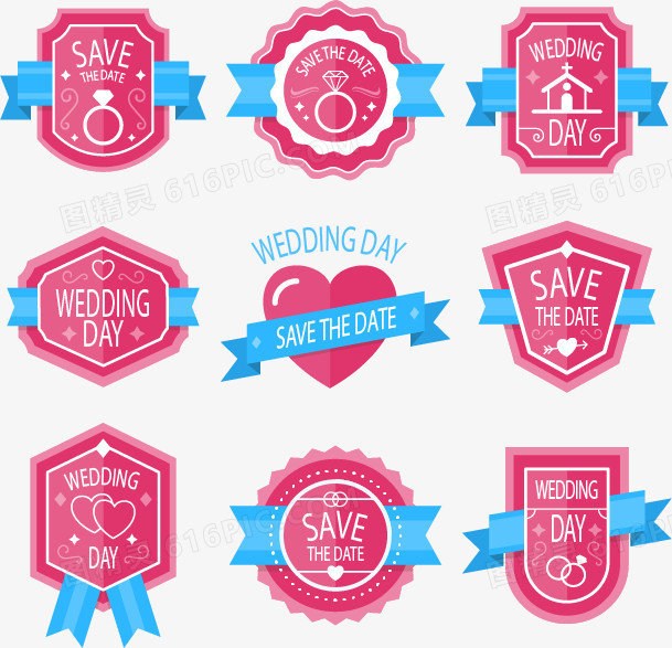 粉色婚礼标签矢量素材