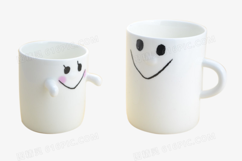 两个笑脸陶瓷杯子