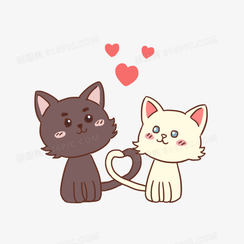 手绘卡通动物情侣猫猫贴贴爱情元素