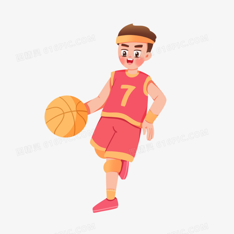 卡通手绘高中生打篮球人物元素