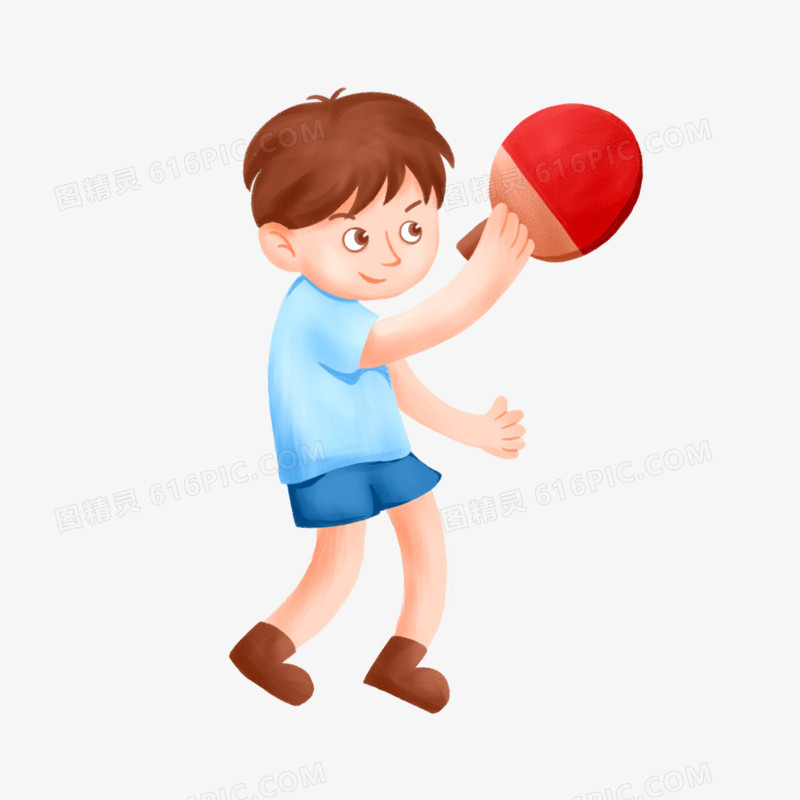 卡通手绘男孩打乒乓球运动素材