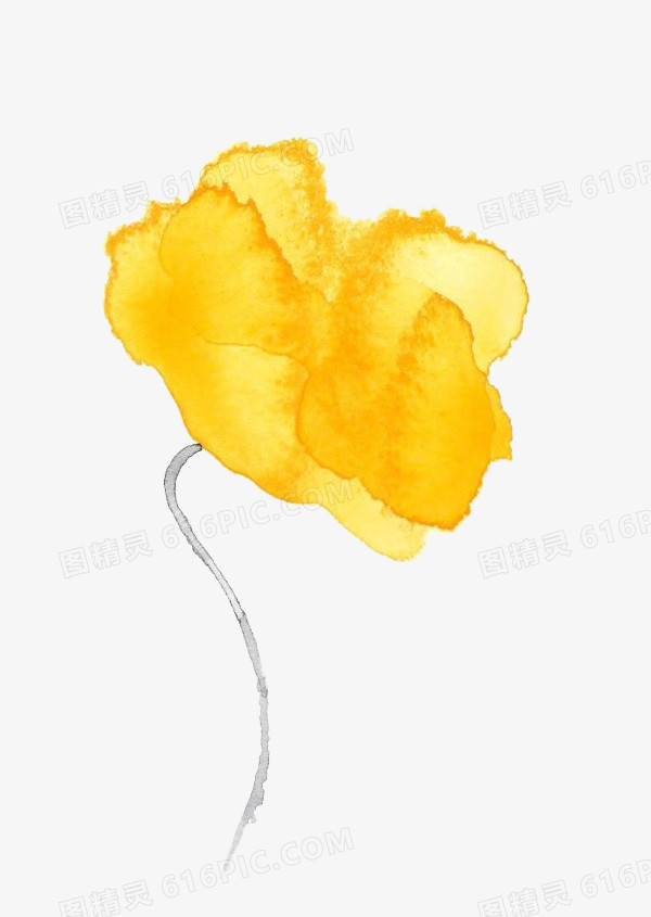 一朵手绘水彩黄色花