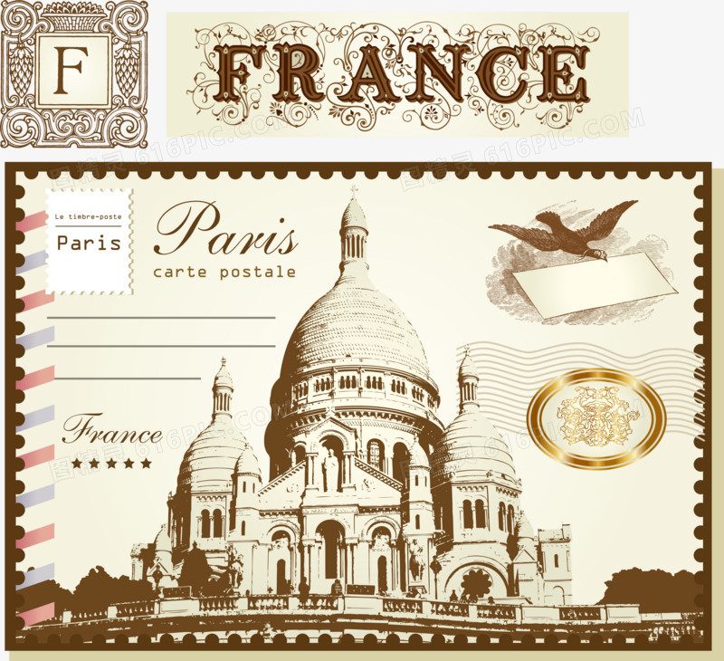 矢量法国建筑物邮票
