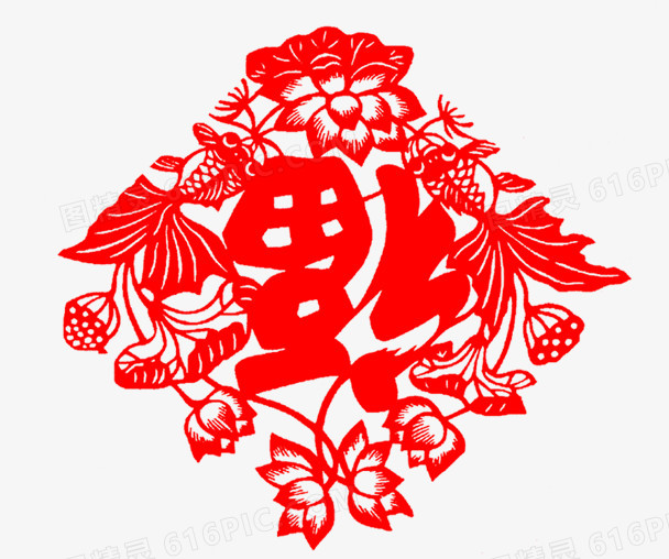 红色花纹剪纸福字