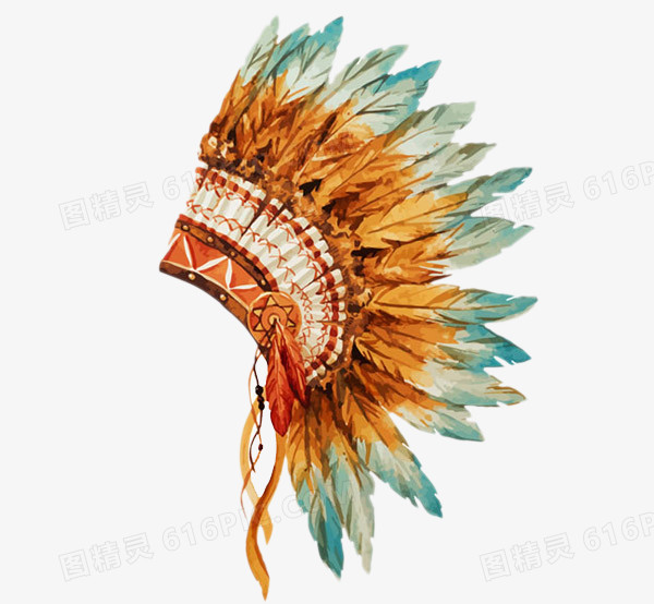 水彩印第安酋长帽