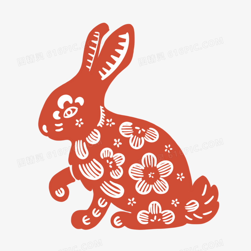 手绘传统新年兔年窗花剪纸素材