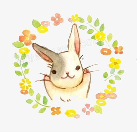 手绘卡通可爱小兔花纹元素