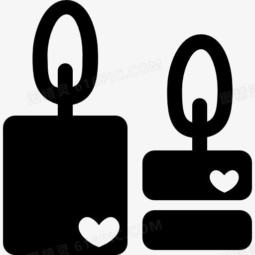 对浪漫的蜡烛燃烧着的心的符号图标