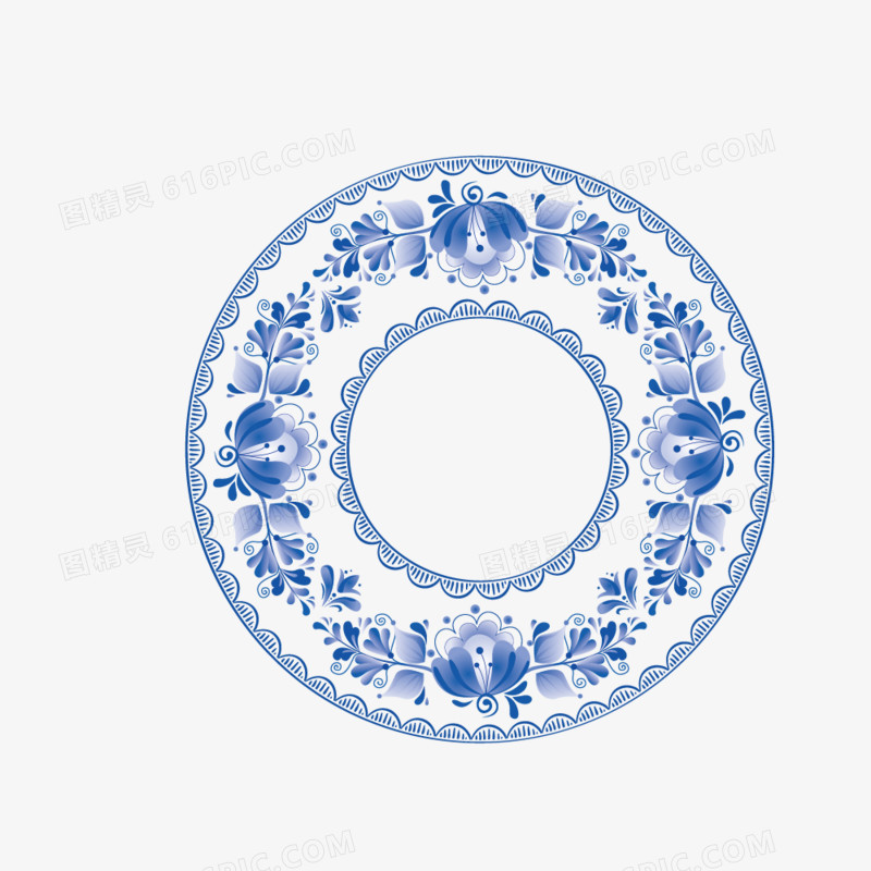 矢量青花瓷器圆盘环状花纹