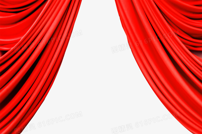 拉开的鲜艳红色舞台背景布