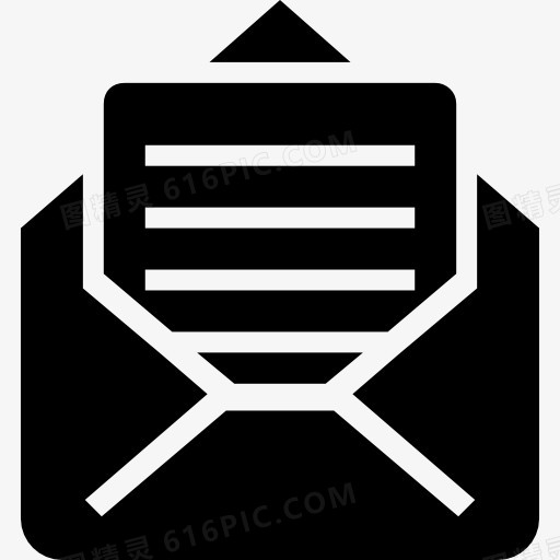 邮件打开信封信回黑色符号图标