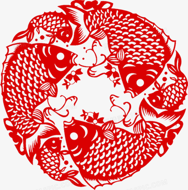 红色镂空鲤鱼剪纸