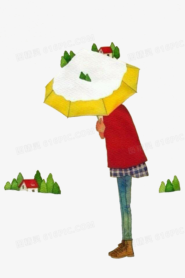 卡通立绘彩绘撑着雨伞女子女孩