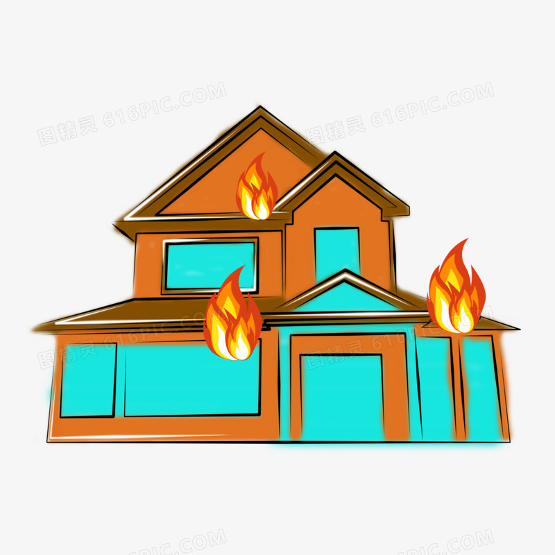 卡通简笔画着火的房子素材