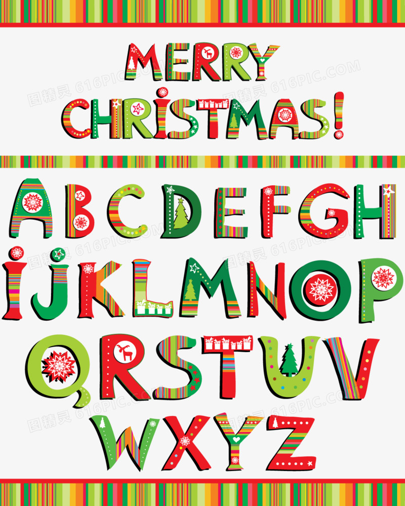 圣诞英文字母设计矢量图