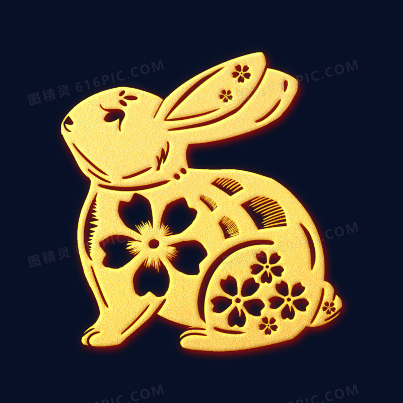 手绘兔年金色立体浮雕兔子素材