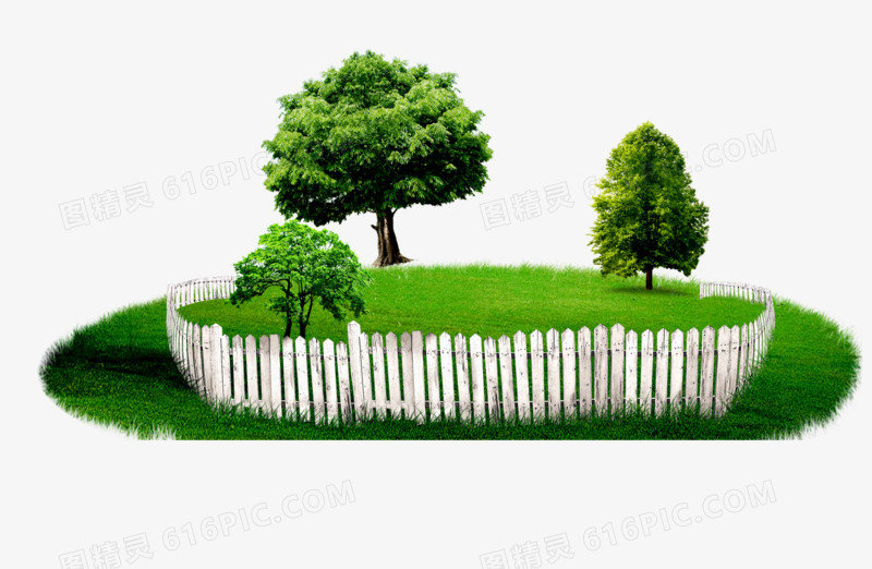 绿色，大自然，庭院，树，栅栏