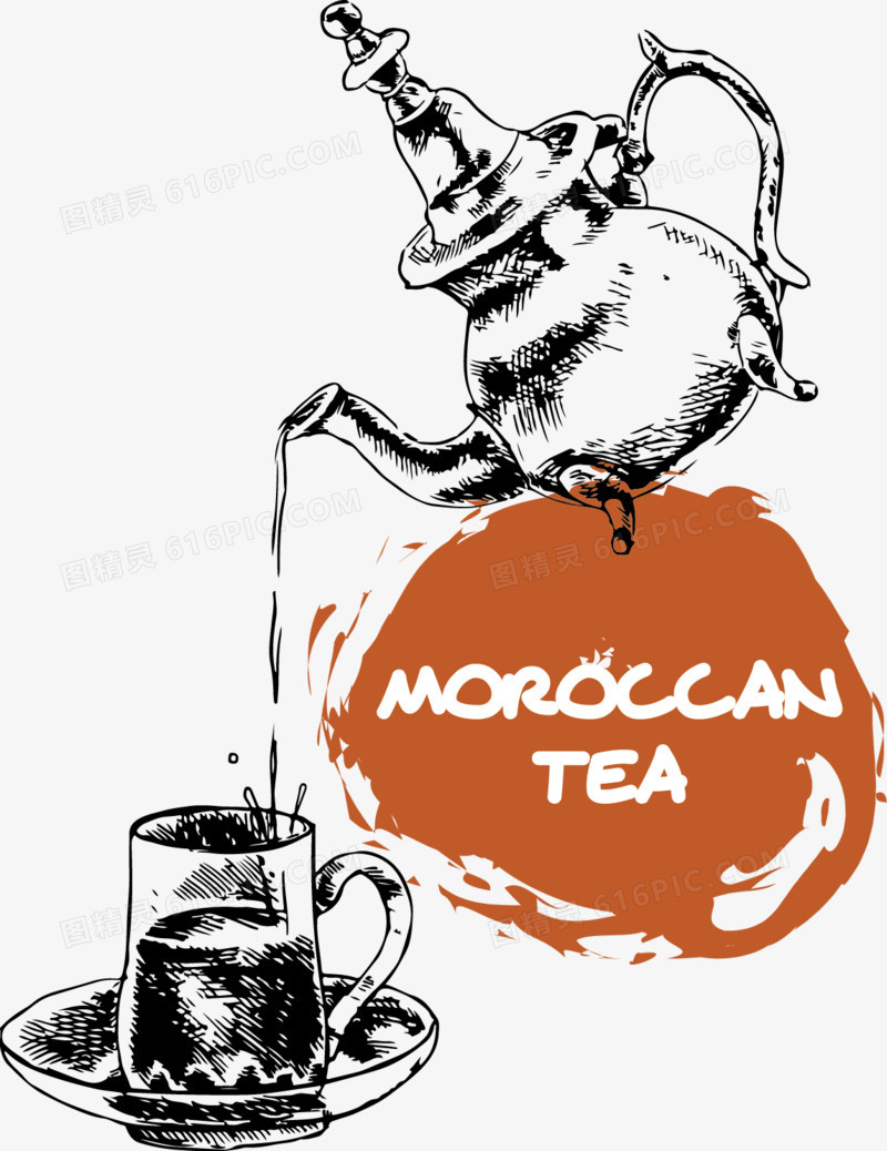 矢量手绘卡通茶壶摩洛哥茶