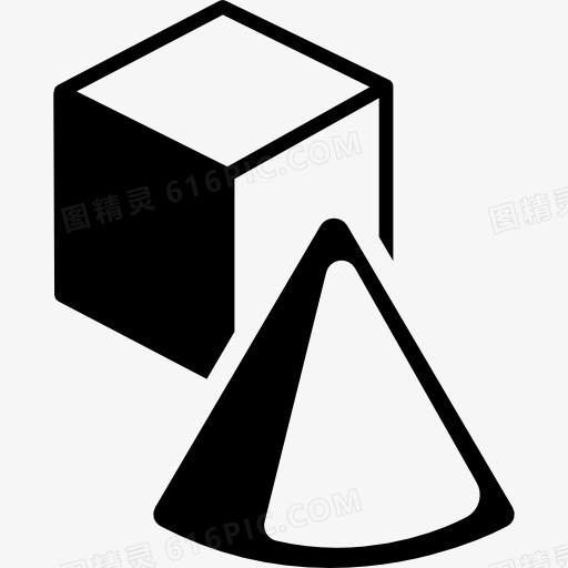 立方体和锥体的阴影图标