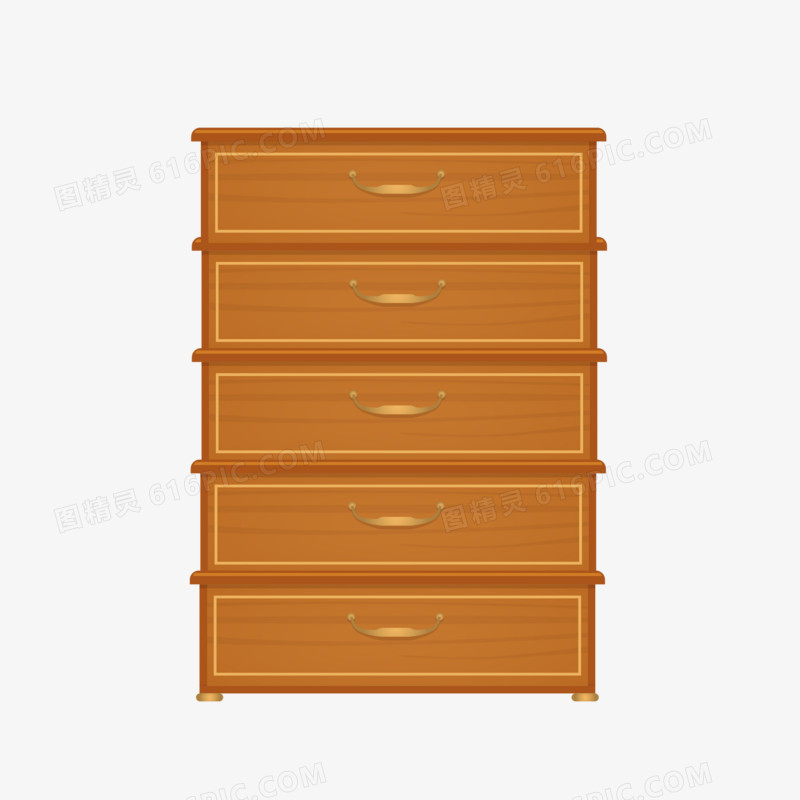 卡通矢量实木中式家具五斗柜素材