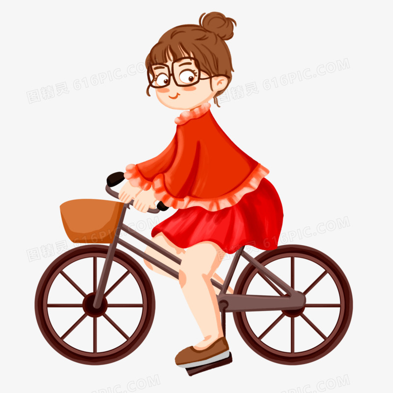 卡通手绘自行单车女孩素材