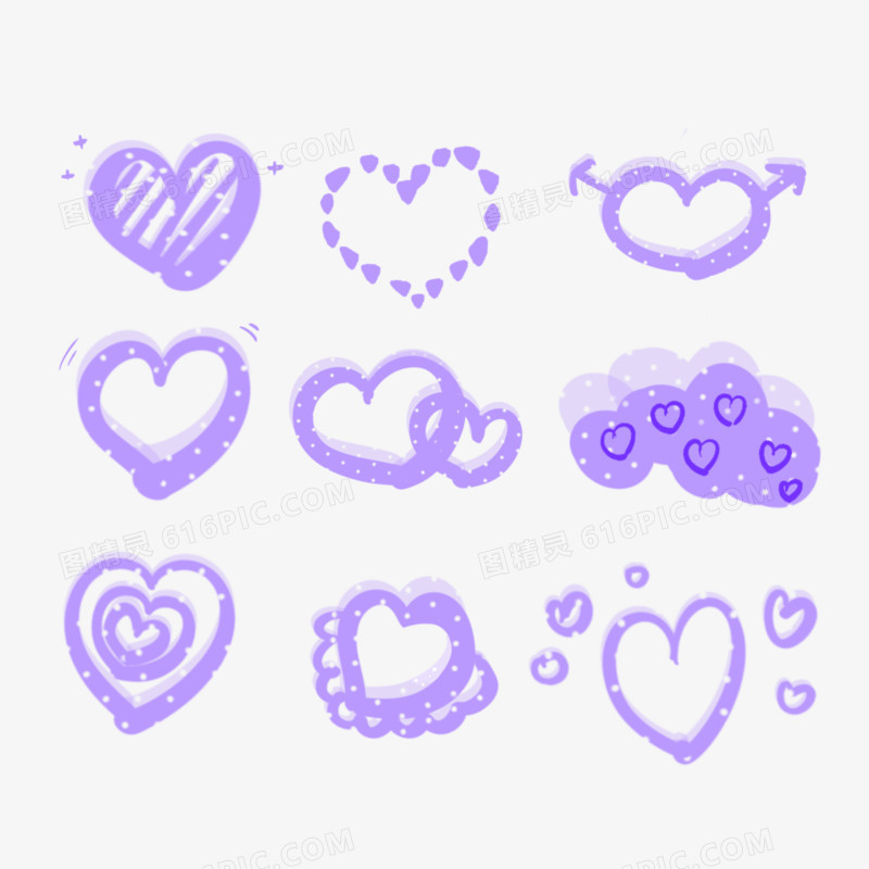 卡通紫色爱心套图装饰素材