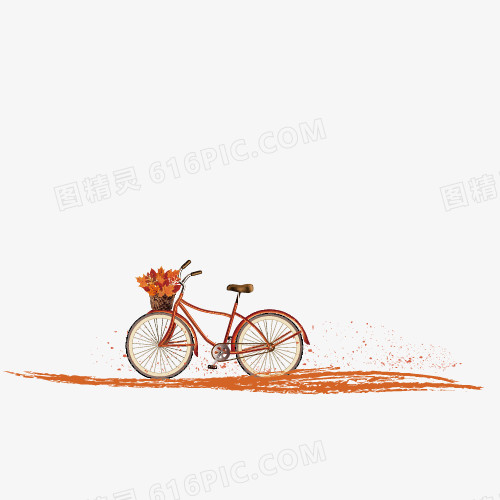 橙色自行车秋天枫叶素材