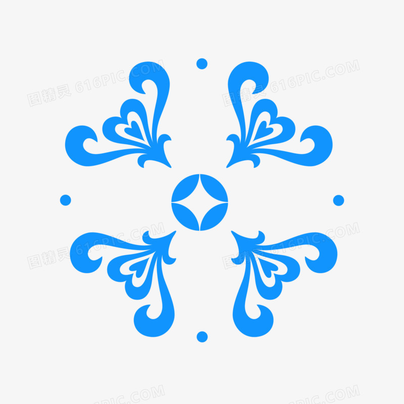 蓝色矢量中式花纹装饰素材