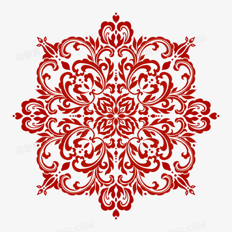 中国风红色花纹手绘青花瓷中式花纹免抠元素