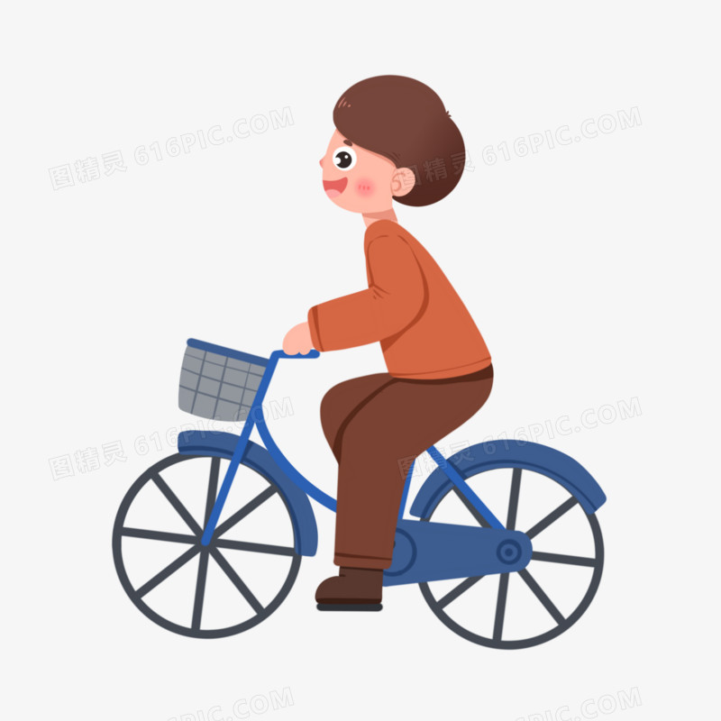 卡通手绘男孩骑着自行车免抠素材