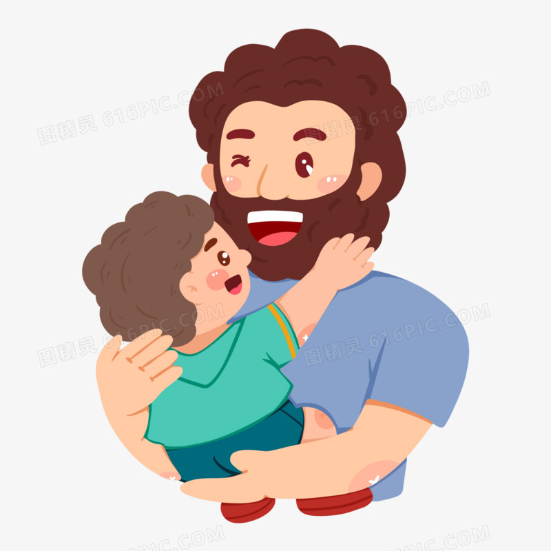 卡通爸爸带娃父子玩耍摸胡子素材