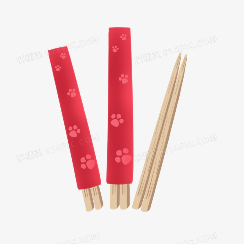 手绘木质一次性筷子餐具素材