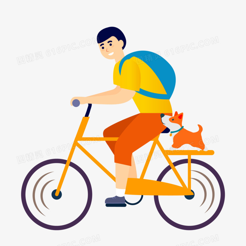 卡通手绘矢量免抠骑自行车的男孩