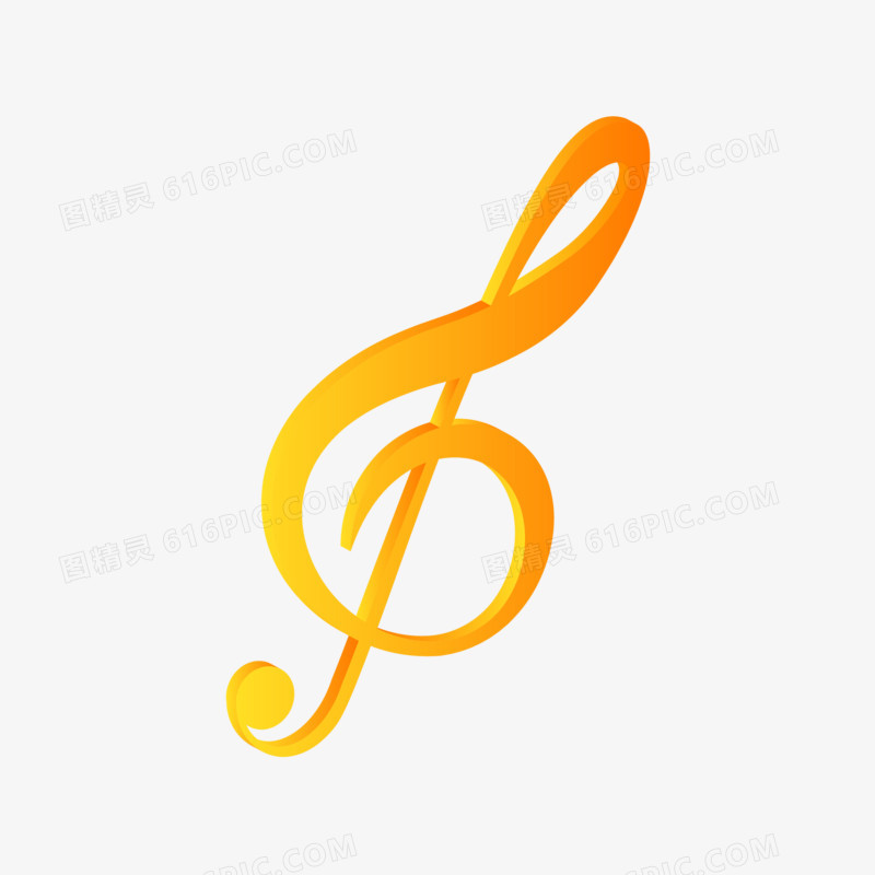 手绘黄色立体渐变音乐符号素材