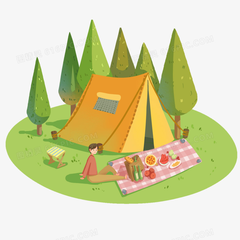 卡通手绘野餐帐篷场景素材