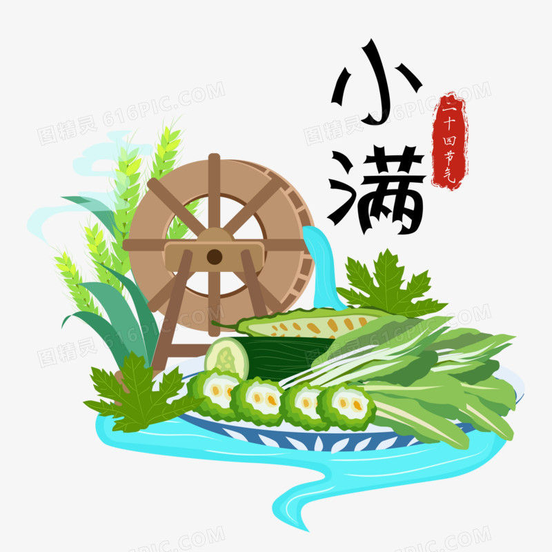 手绘创意小满节气吃苦菜素材