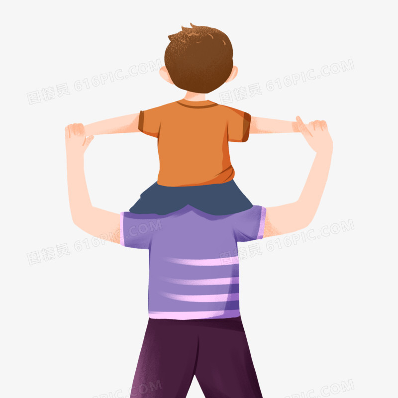 卡通手绘孩子骑父亲肩上人物背影素材