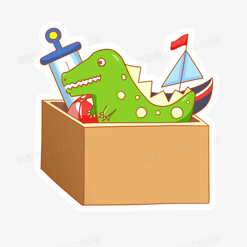 卡通玩具箱恐龙公仔帆船素材