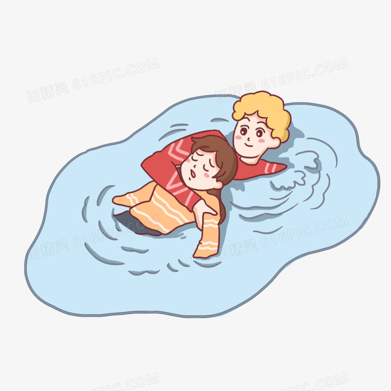 手绘卡通儿童防溺水救护元素