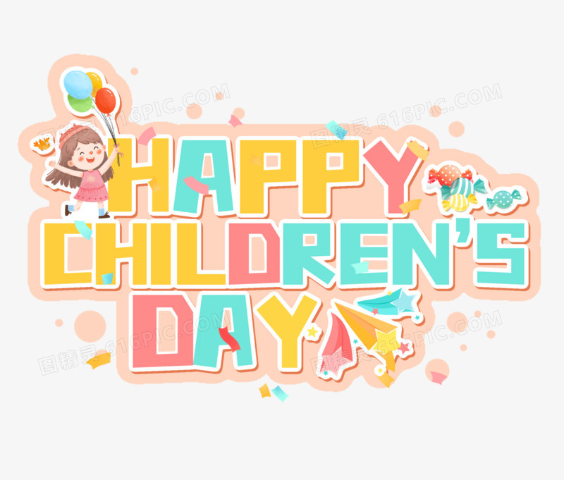 卡通英文Happychildren’sday艺术字设计