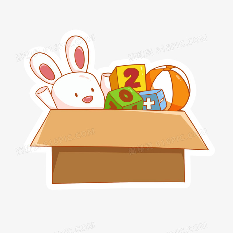 卡通玩具箱整理白兔公仔素材