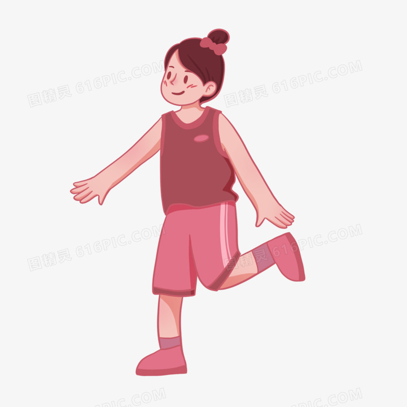 卡通女孩跳操运动锻炼元素
