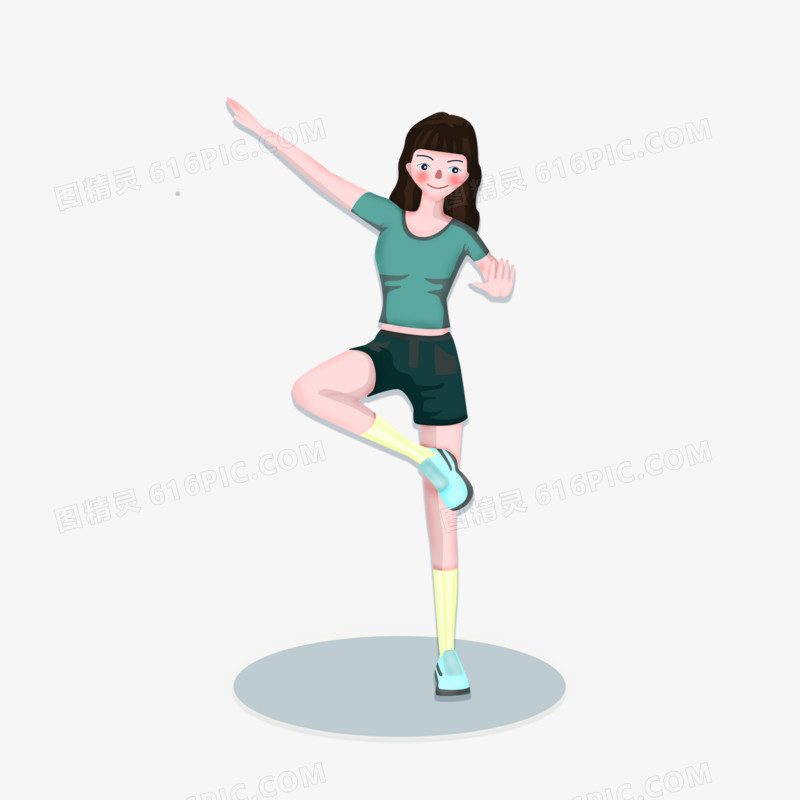 卡通女孩跳操锻炼身体免抠元素